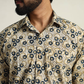  Beige Pedana Block Print Cotton Men Kalamkari Shirt