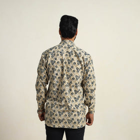  Beige Pedana Block Print Cotton Men Kalamkari Shirt