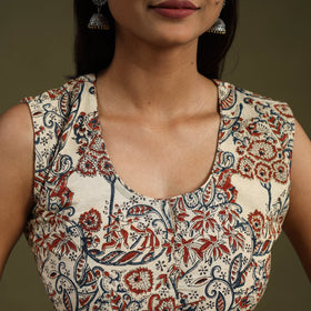 Buy Beige Pedana Block Print Cotton Stitched Kalamkari Blouse