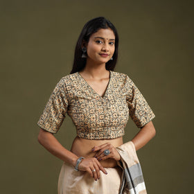 Buy Beige Pedana Block Print Cotton Stitched Kalamkari Blouse