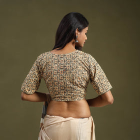 Buy Beige Pedana Block Print Cotton Stitched Kalamkari Blouse