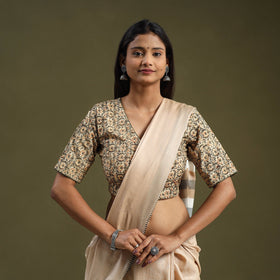 Buy Beige Pedana Block Print Cotton Stitched Kalamkari Blouse