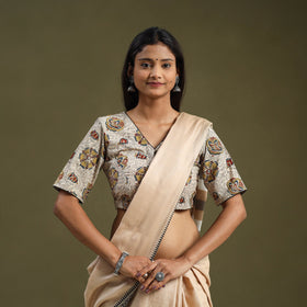 Buy Beige Pedana Block Print Cotton Stitched Kalamkari Blouse