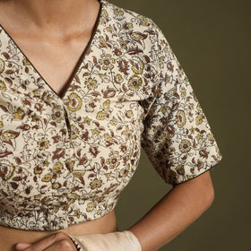 Buy Beige Pedana Block Print Cotton Stitched Kalamkari Blouse