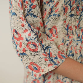 Pedana Beige Block Print Cotton Straight Kalamkari Kurta for Women