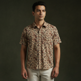 Pedana hand block print natural dyed cotton half sleeve men