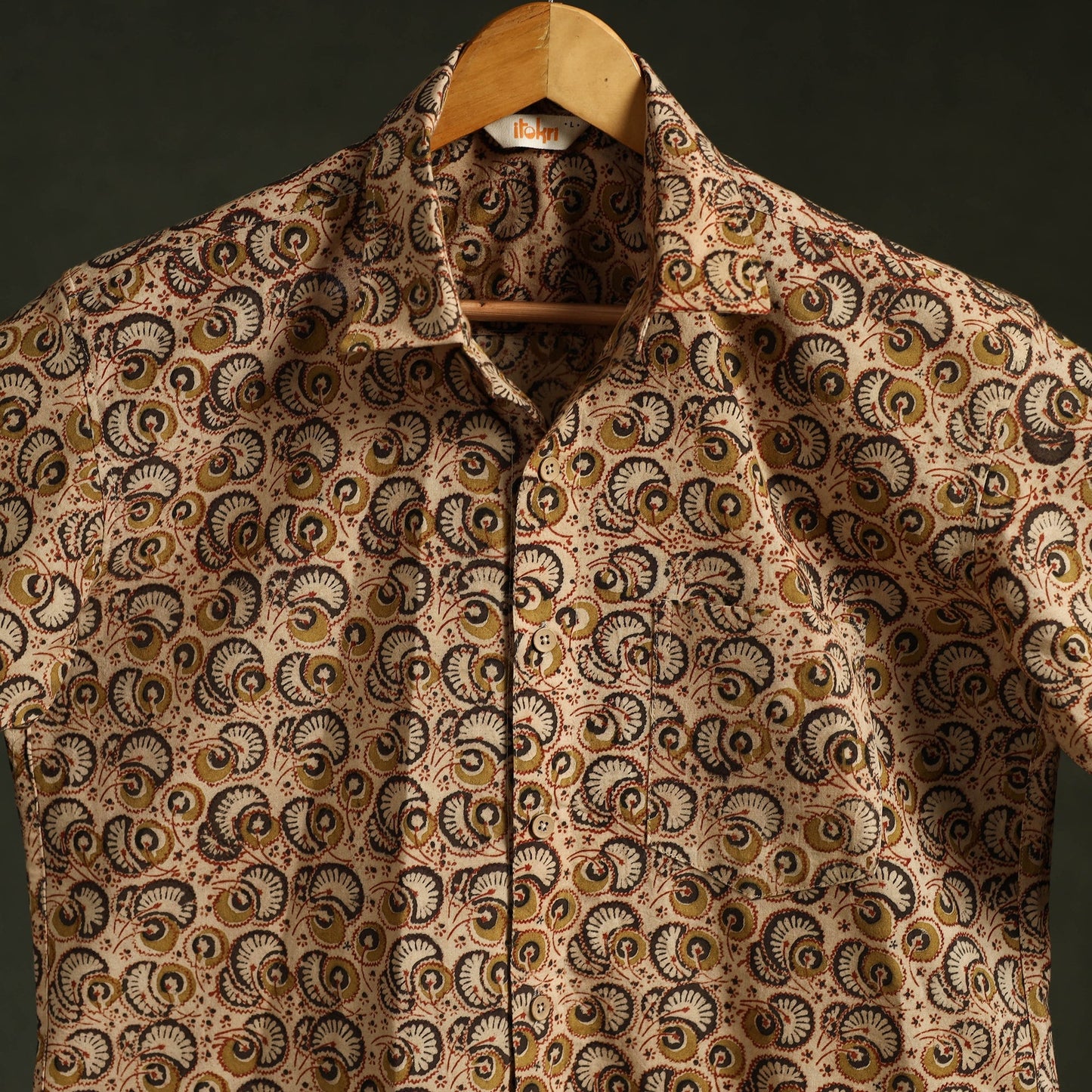 Pedana hand block print natural dyed cotton half sleeve men