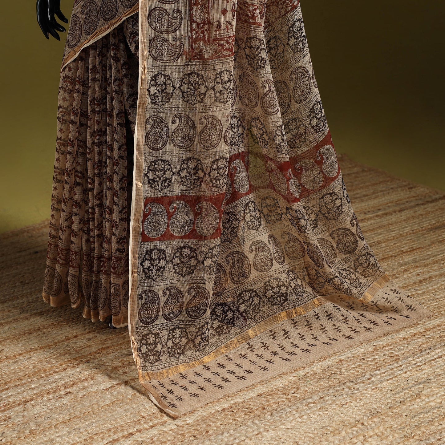 Pedana hand block print natural dyed kota doria cotton