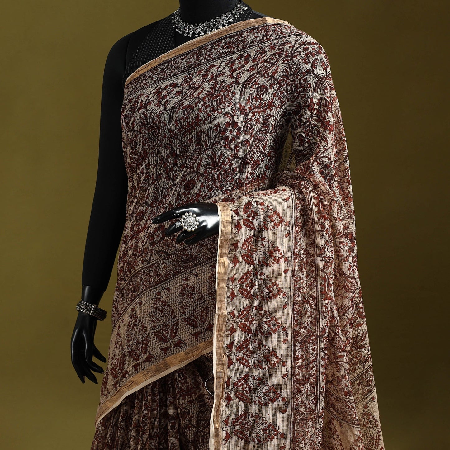 Pedana hand block print natural dyed kota doria cotton