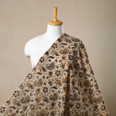 Beige Pedana Hand Block Print Mul Cotton Kalamkari Fabric