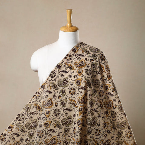 Beige Pedana Hand Block Print Mul Cotton Kalamkari Fabric