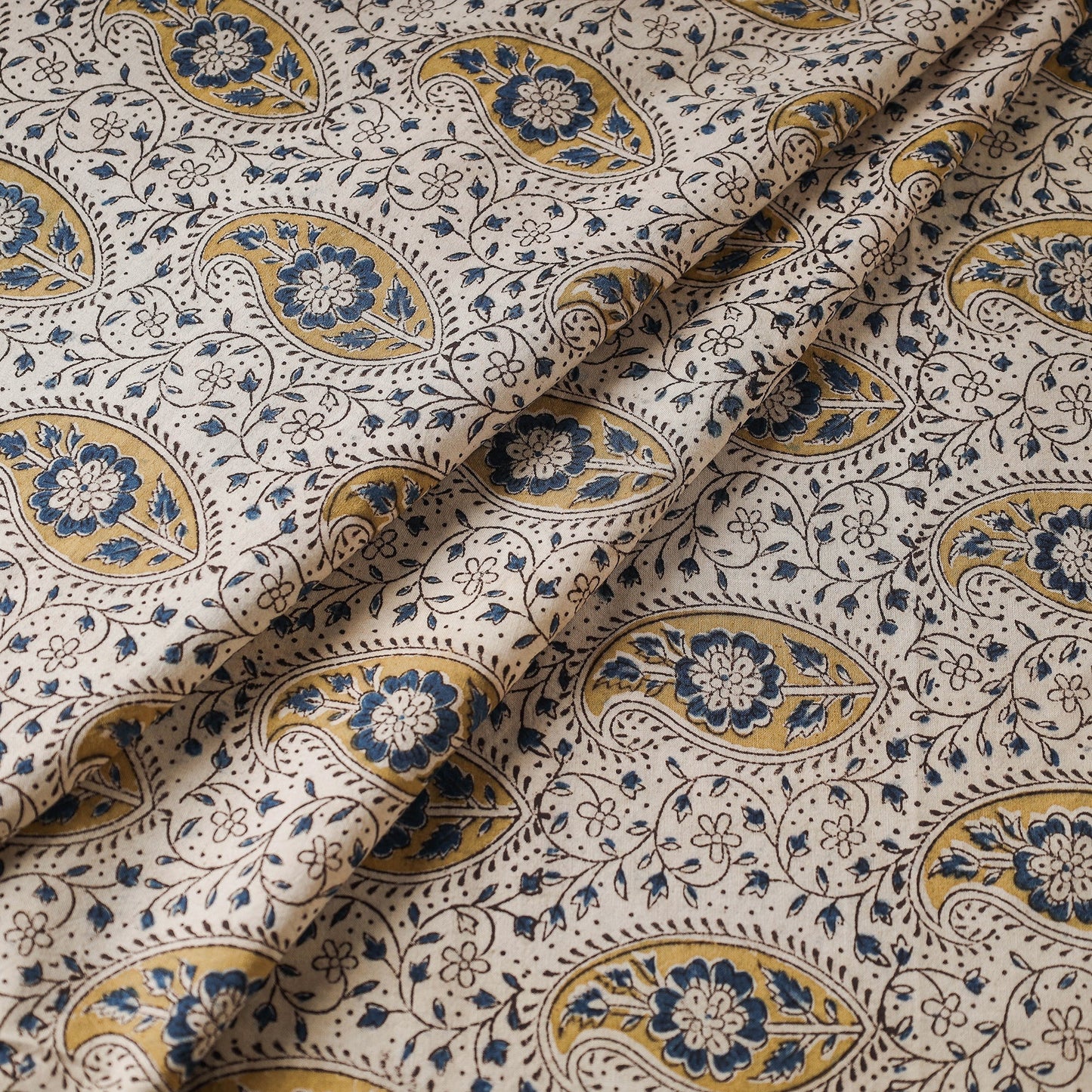Beige - Pedana Kalamkari Block Printed Cotton Fabric