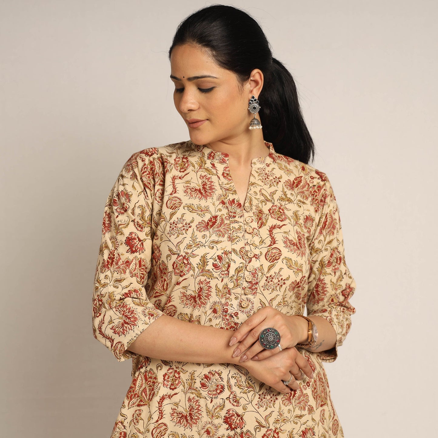Beige - Buy Pedana Kalamkari Block Printed Cotton Kurta with Palazzo Set 