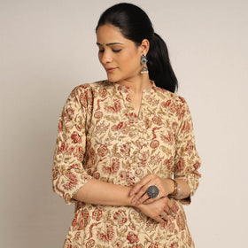 Beige - Buy Pedana Kalamkari Block Printed Cotton Kurta with Palazzo Set 
