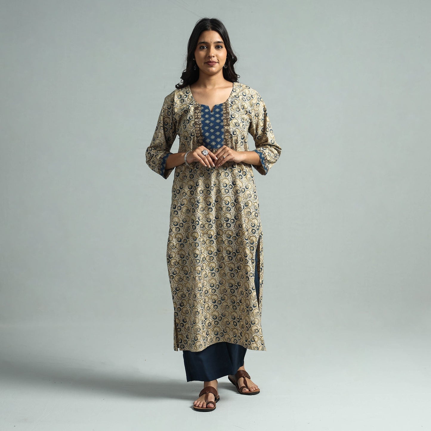  Pedana Kalamkari Block Printed Cotton Kurta with Palazzo Set Online at iTokri.com
