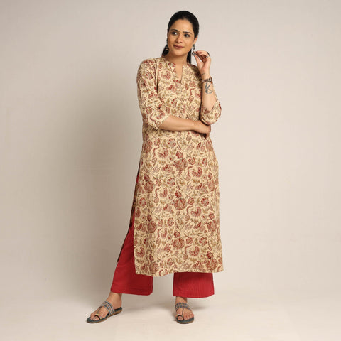 Beige - Buy Pedana Kalamkari Block Printed Cotton Kurta with Palazzo Set 
