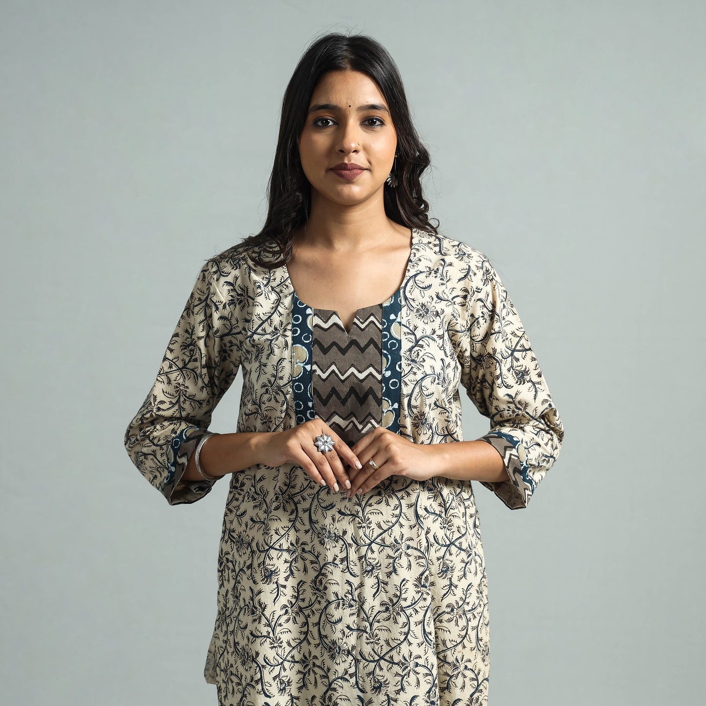  Pedana Kalamkari Block Printed Cotton Kurta with Palazzo Set 
