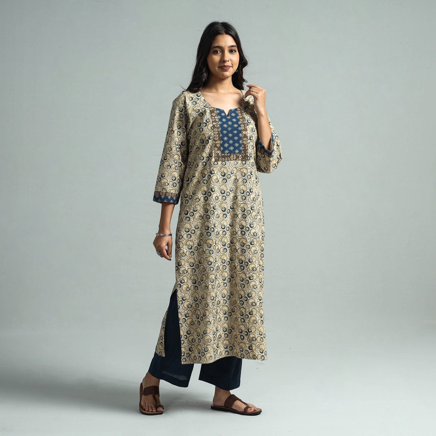  Pedana Kalamkari Block Printed Cotton Kurta with Palazzo Set Online at iTokri.com