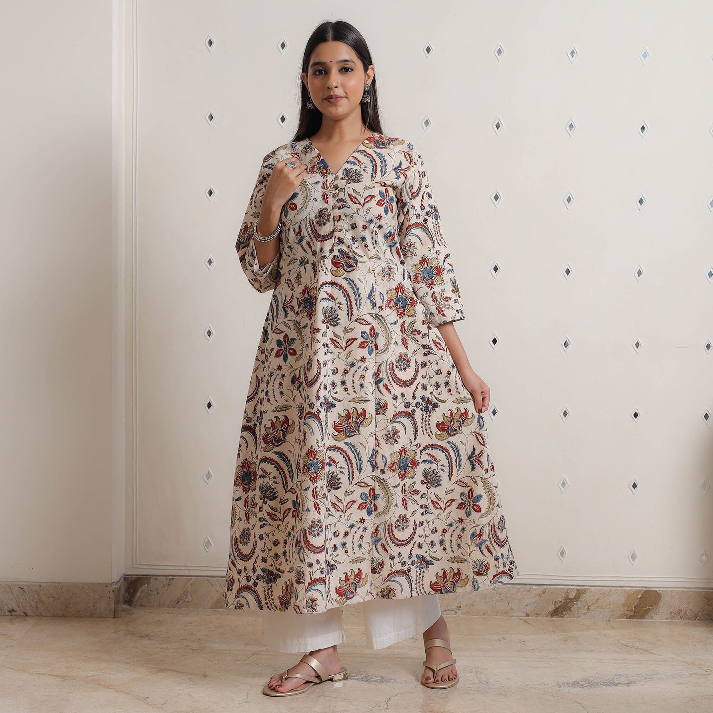 Buy Pedana Kalamkari Block Printed Cotton A-Line Kurta 02 Online at iTokri.com