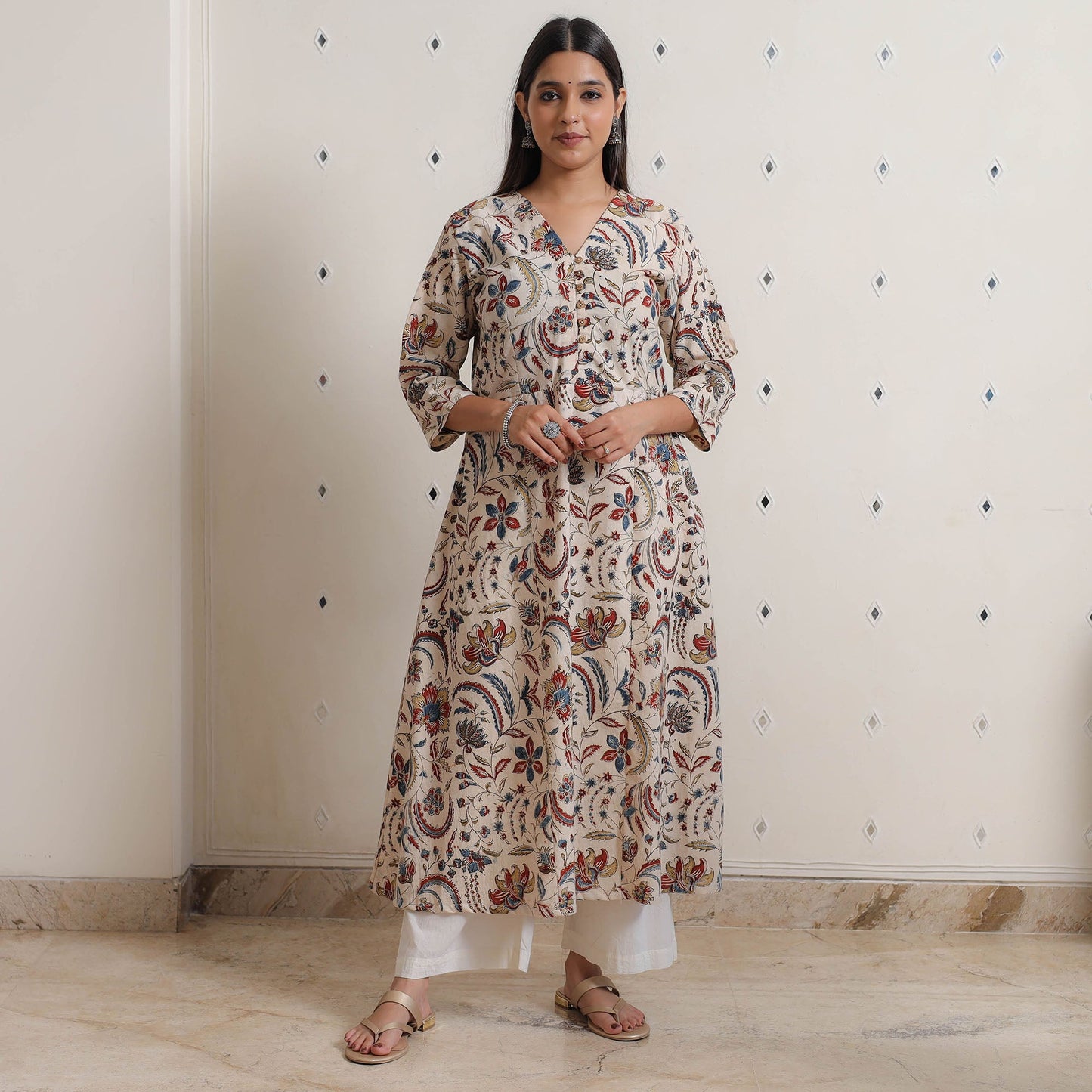 Buy Pedana Kalamkari Block Printed Cotton A-Line Kurta 02 Online at iTokri.com