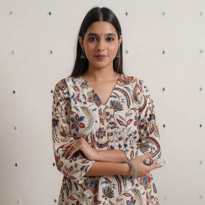 Buy Pedana Kalamkari Block Printed Cotton A-Line Kurta 02 Online at iTokri.com
