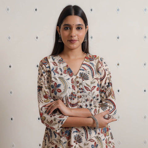Buy Pedana Kalamkari Block Printed Cotton A-Line Kurta 02 Online at iTokri.com