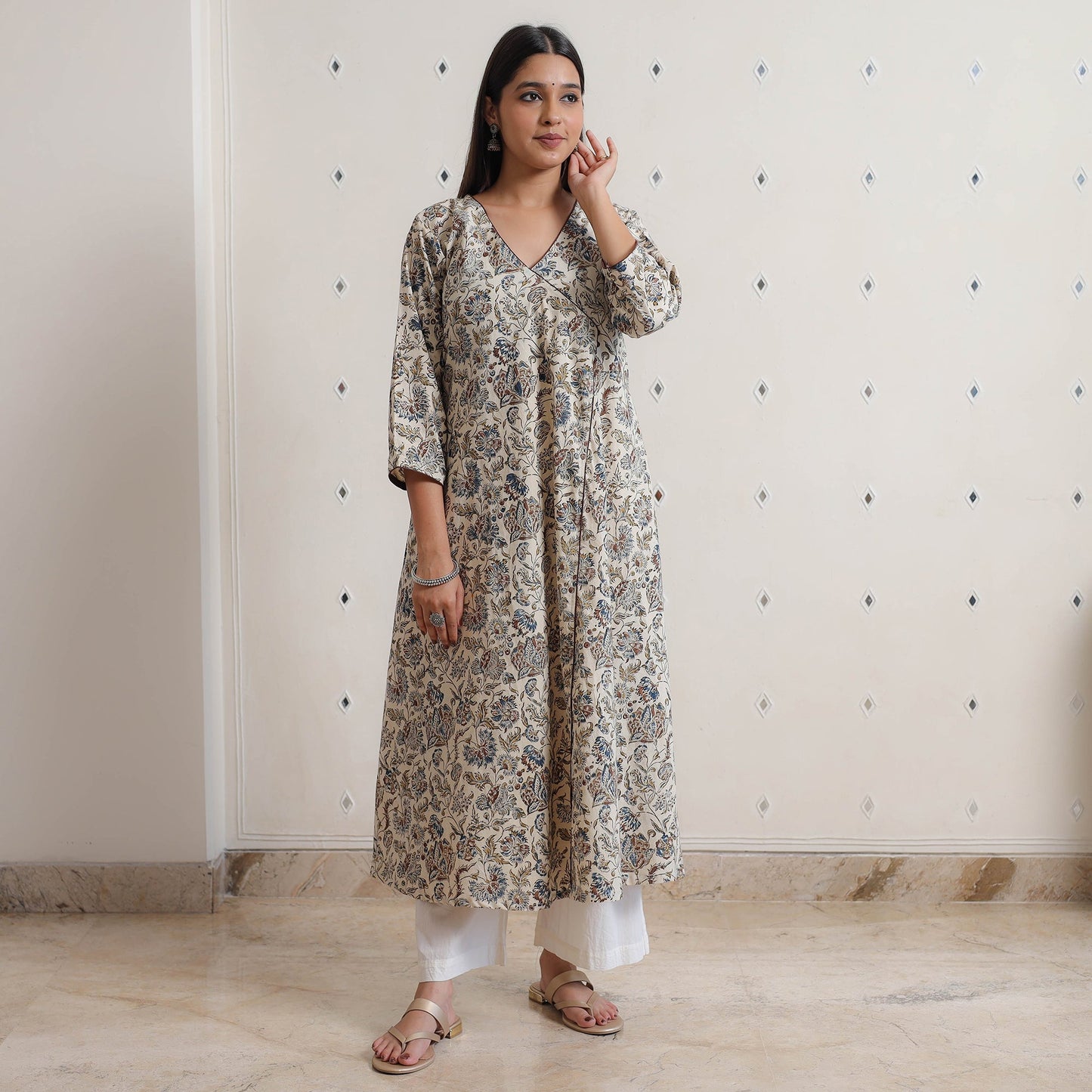 Pedana Kalamkari Block Print Cotton A-Line Kurta for Women