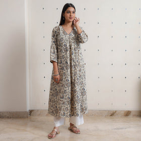 Pedana Kalamkari Block Print Cotton A-Line Kurta for Women