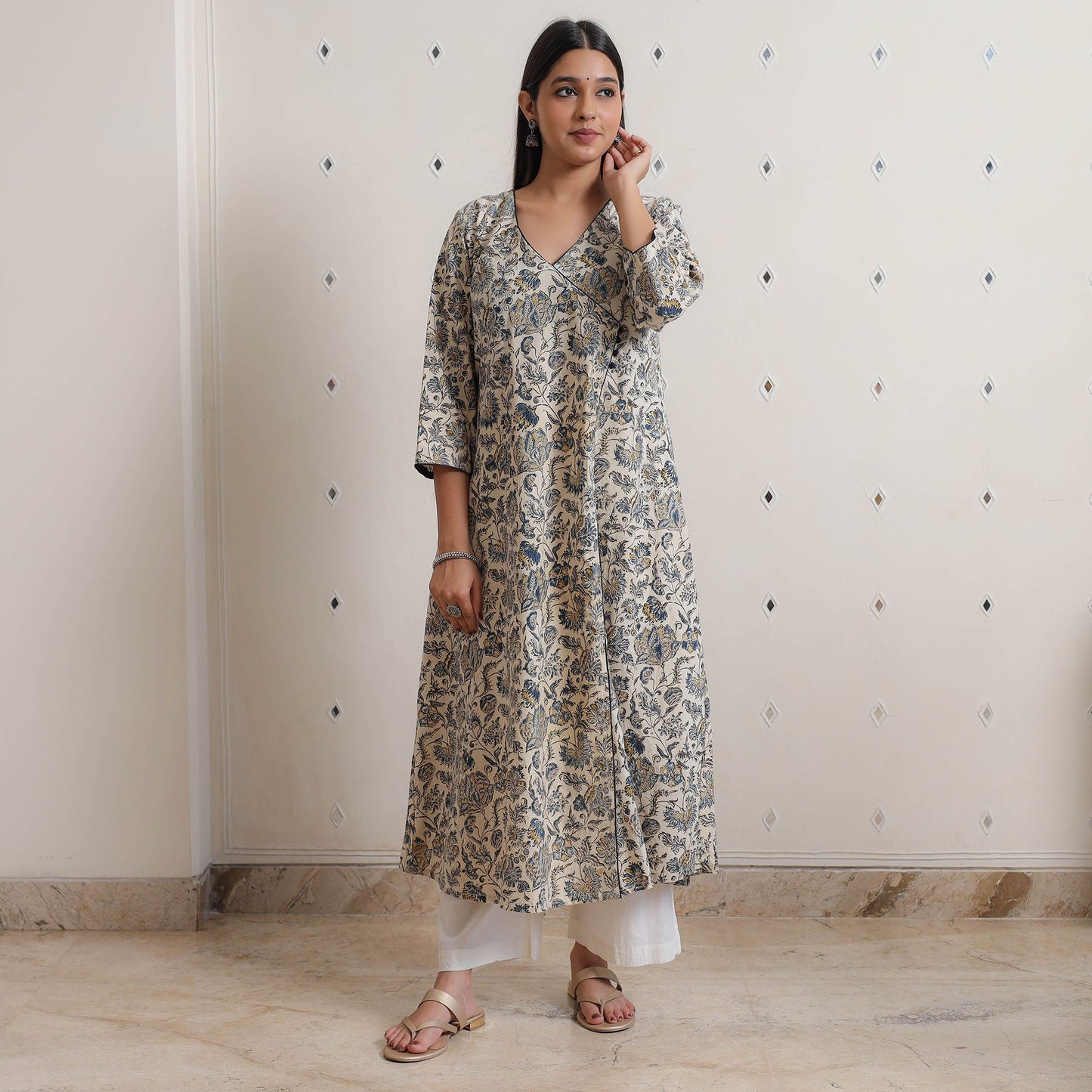 Buy Pedana Kalamkari Block Printed Cotton A-Line Kurta 10 Online at iTokri.com