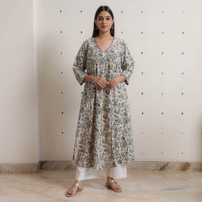 Buy Pedana Kalamkari Block Printed Cotton A-Line Kurta 10 Online at iTokri.com
