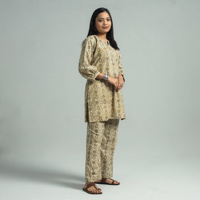 Beige - Pedana Kalamkari Block Printed Cotton Co-Ord Set