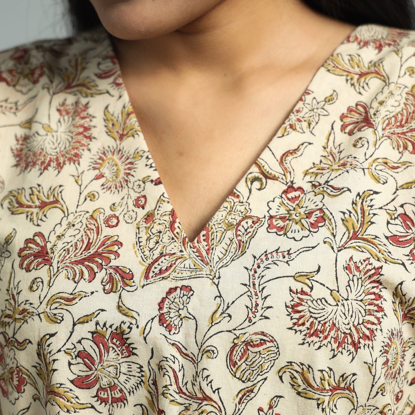 Beige - Pedana Kalamkari Block Printed Cotton Co-Ord Set