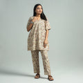 Beige - Pedana Kalamkari Block Printed Cotton Co-Ord Set