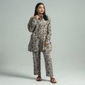 Beige - pedana kalamkari block printed cotton co-ord set