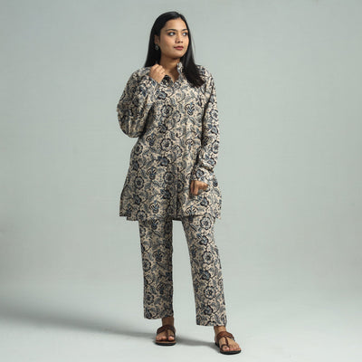 Beige - pedana kalamkari block printed cotton co-ord set