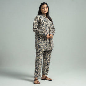 Beige - pedana kalamkari block printed cotton co-ord set