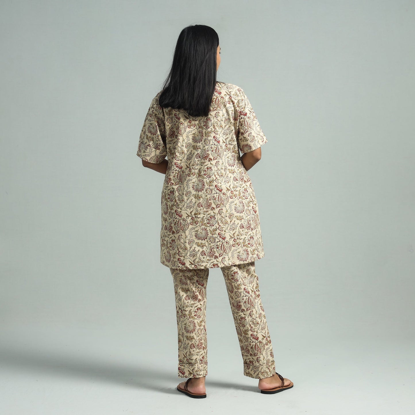 Beige - Pedana Kalamkari Block Printed Cotton Co-Ord Set