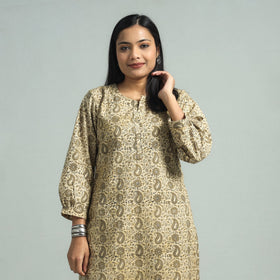 Beige - Pedana Kalamkari Block Printed Cotton Co-Ord Set