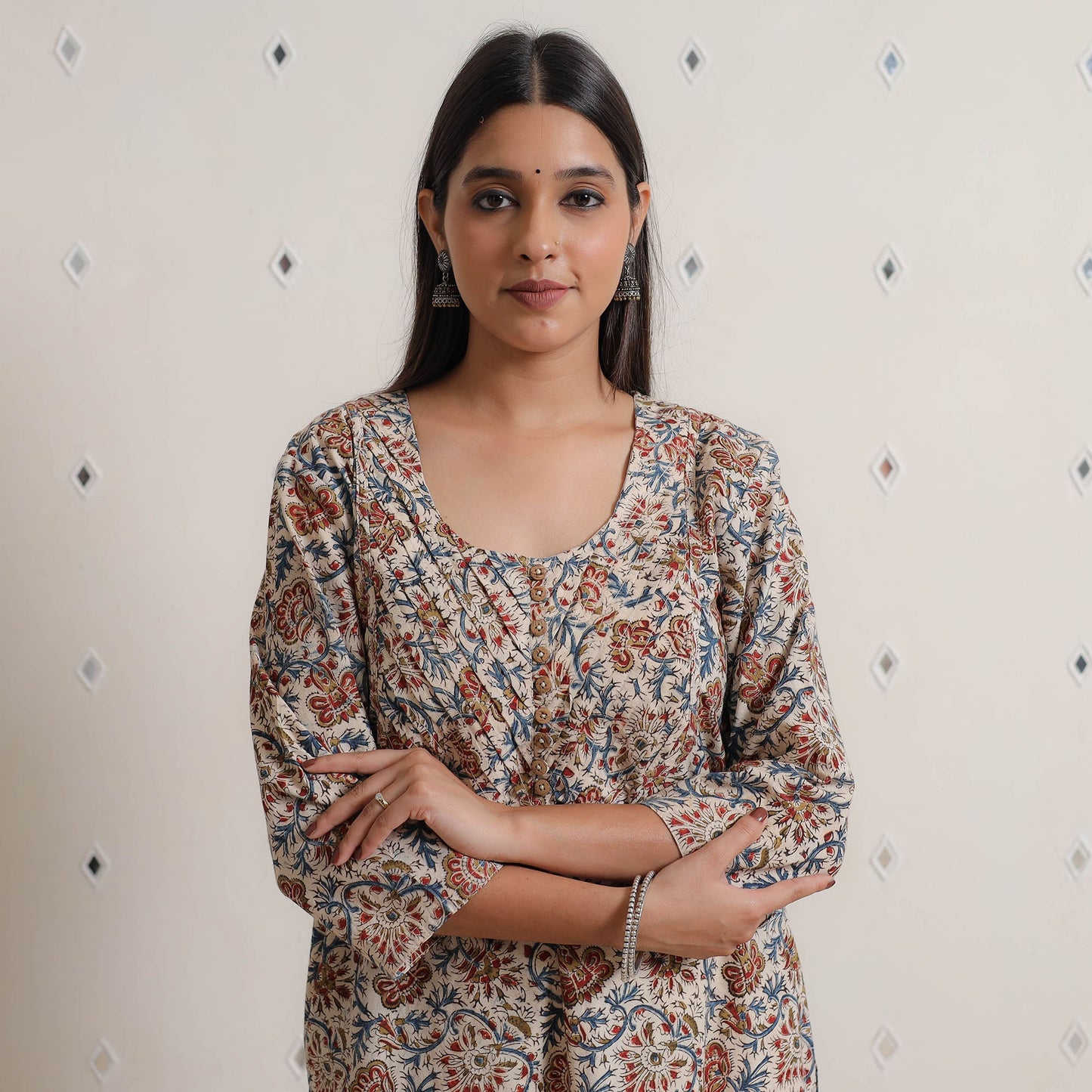 Buy Pedana Kalamkari Block Printed Cotton Pintuck Straight Kurta 13 Online at iTokri.com