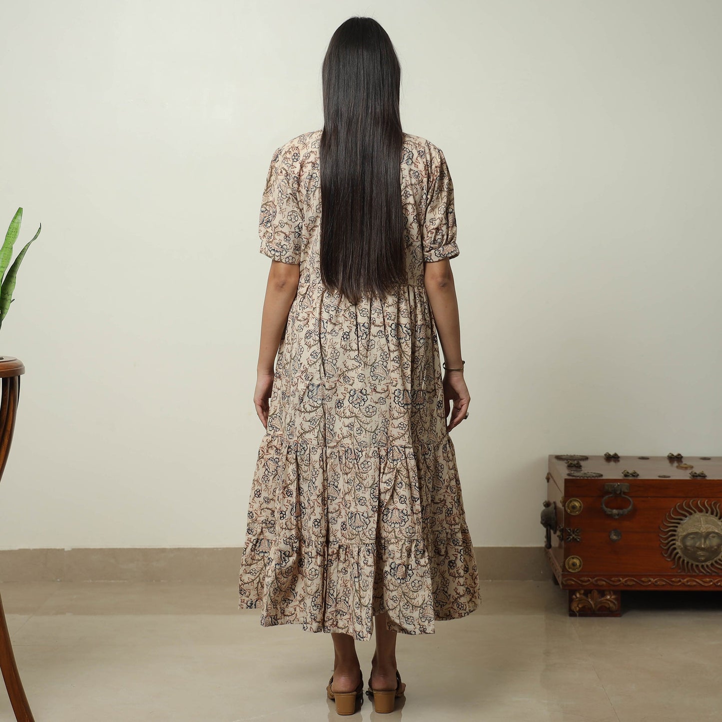 Buy Pedana Kalamkari Block Printed Cotton Tiered Dress 02 Online at iTokri.com