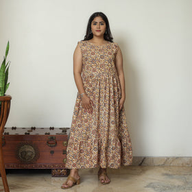 Buy Pedana Kalamkari Block Printed Cotton Tiered Dress 01 Online at iTokri.com