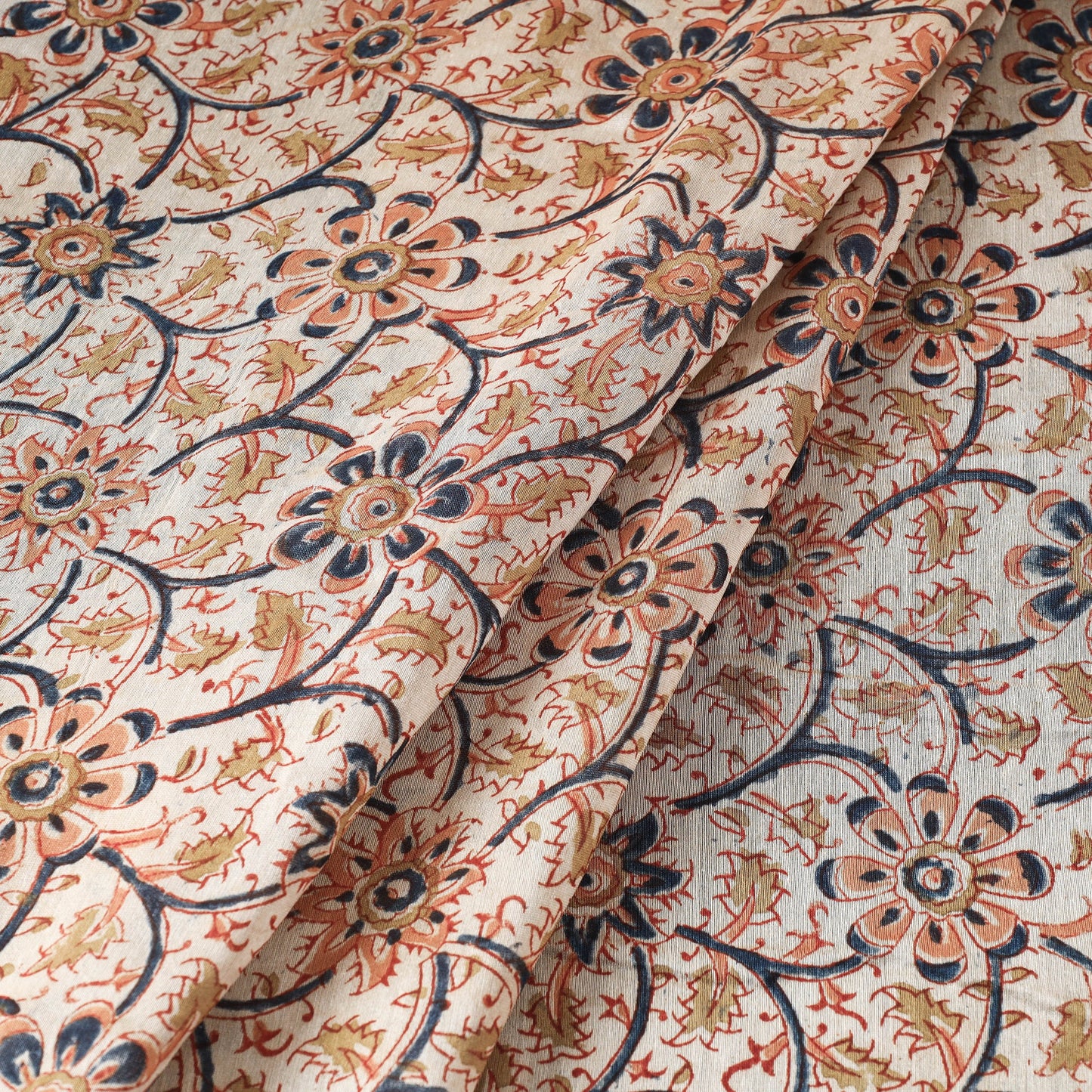 Beige Pedana Kalamkari Block Print Chanderi Silk Fabric