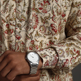 Beige - Pedana Kalamkari Block Print Cotton Men Full Sleeve Shirt