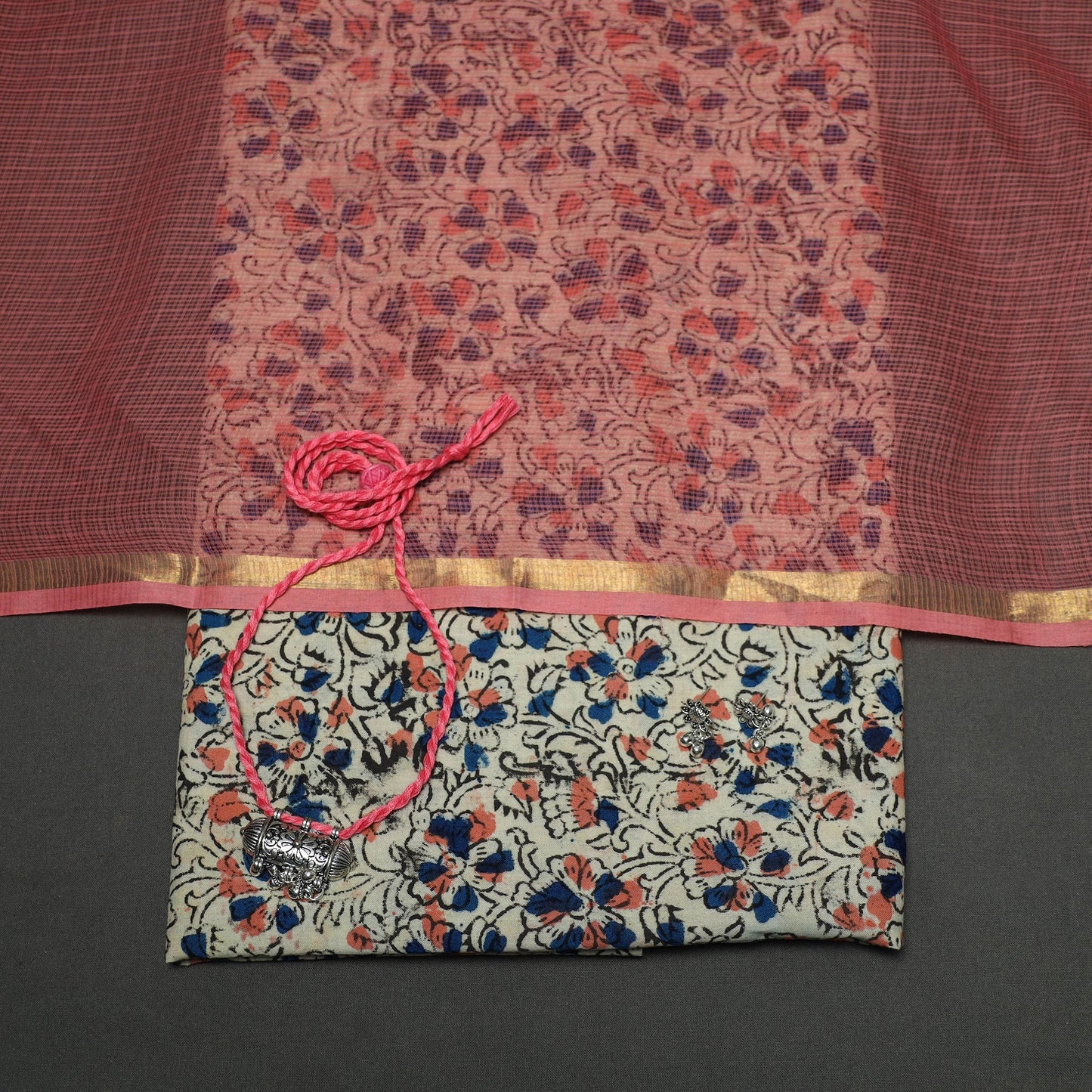 Pedana kalamkari hand block print natural dyed cotton 2pc