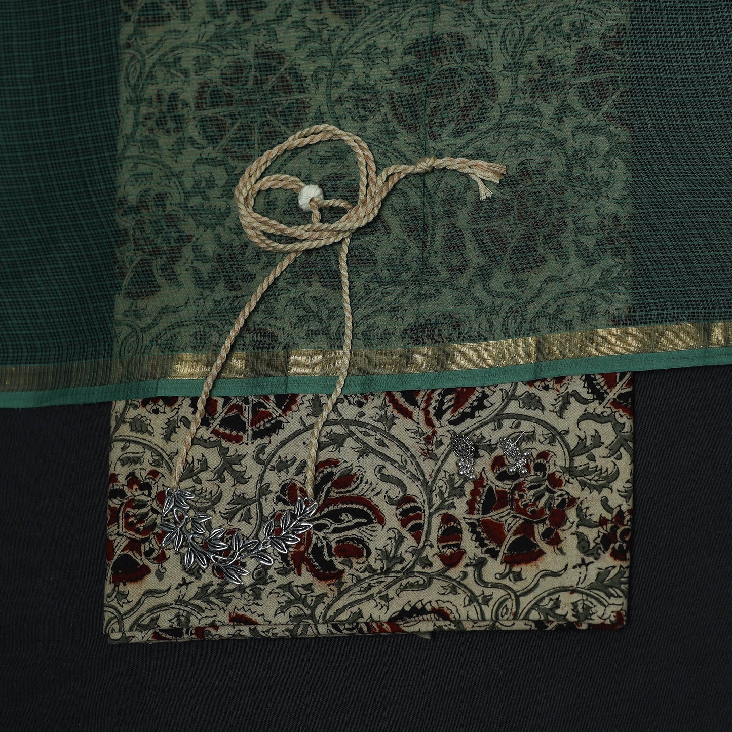 Pedana kalamkari hand block print natural dyed cotton 2pc