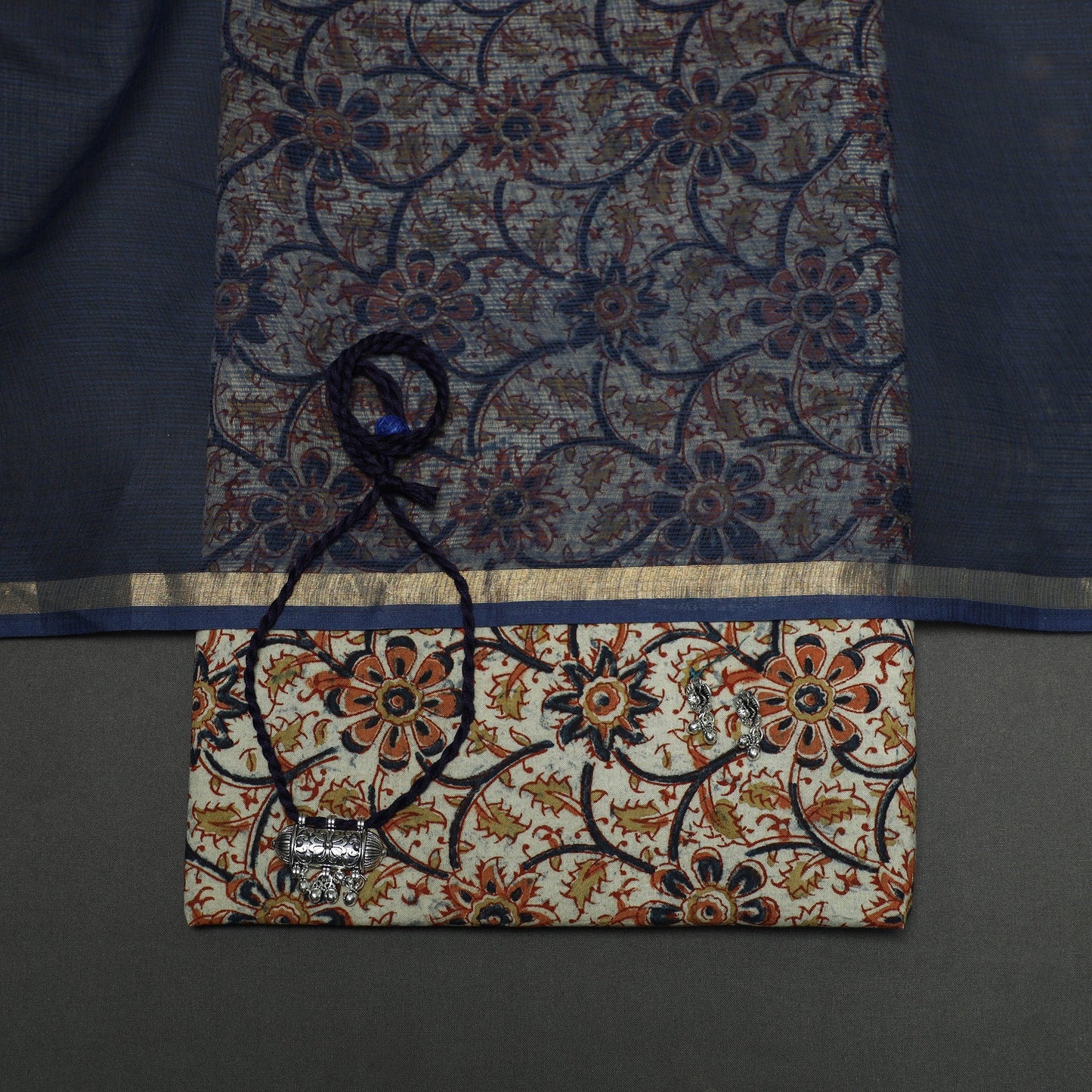 Pedana kalamkari hand block print natural dyed cotton 2pc