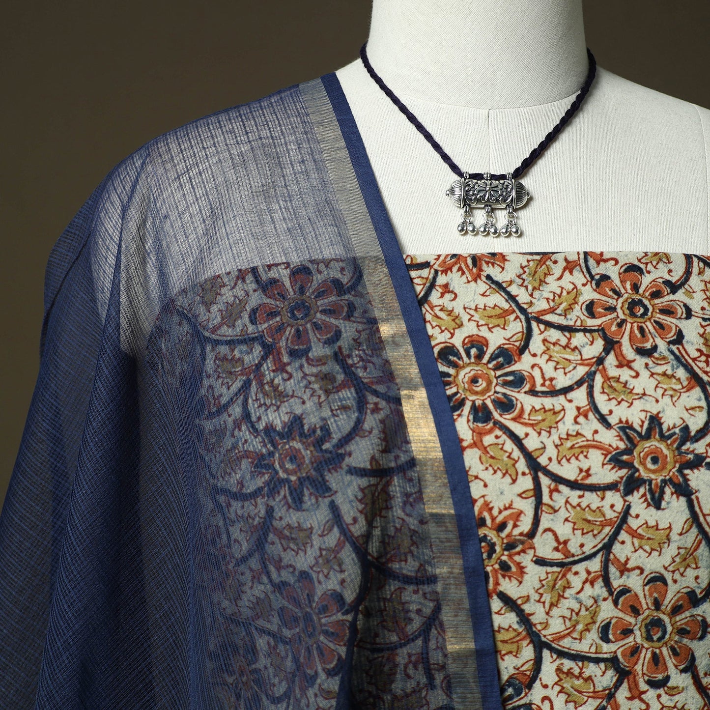 Pedana kalamkari hand block print natural dyed cotton 2pc