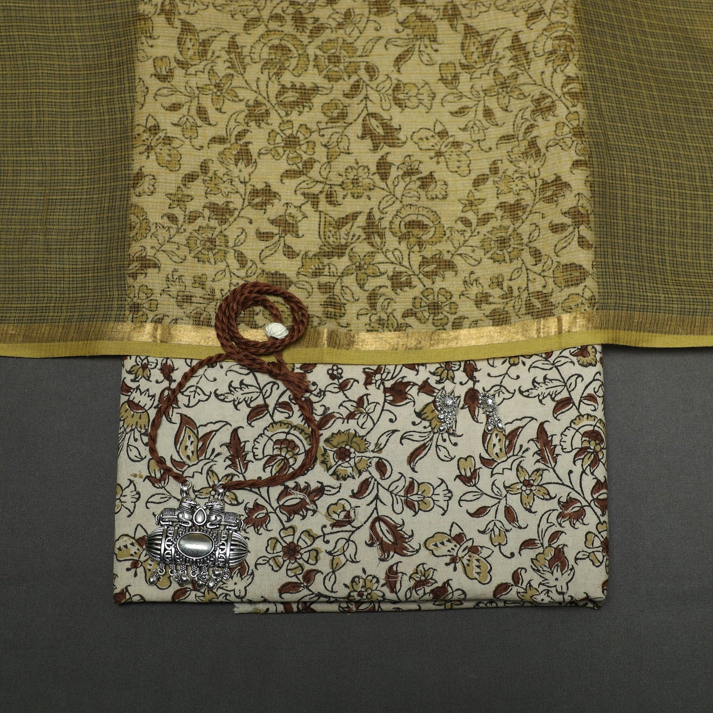 Pedana kalamkari hand block print natural dyed cotton 2pc