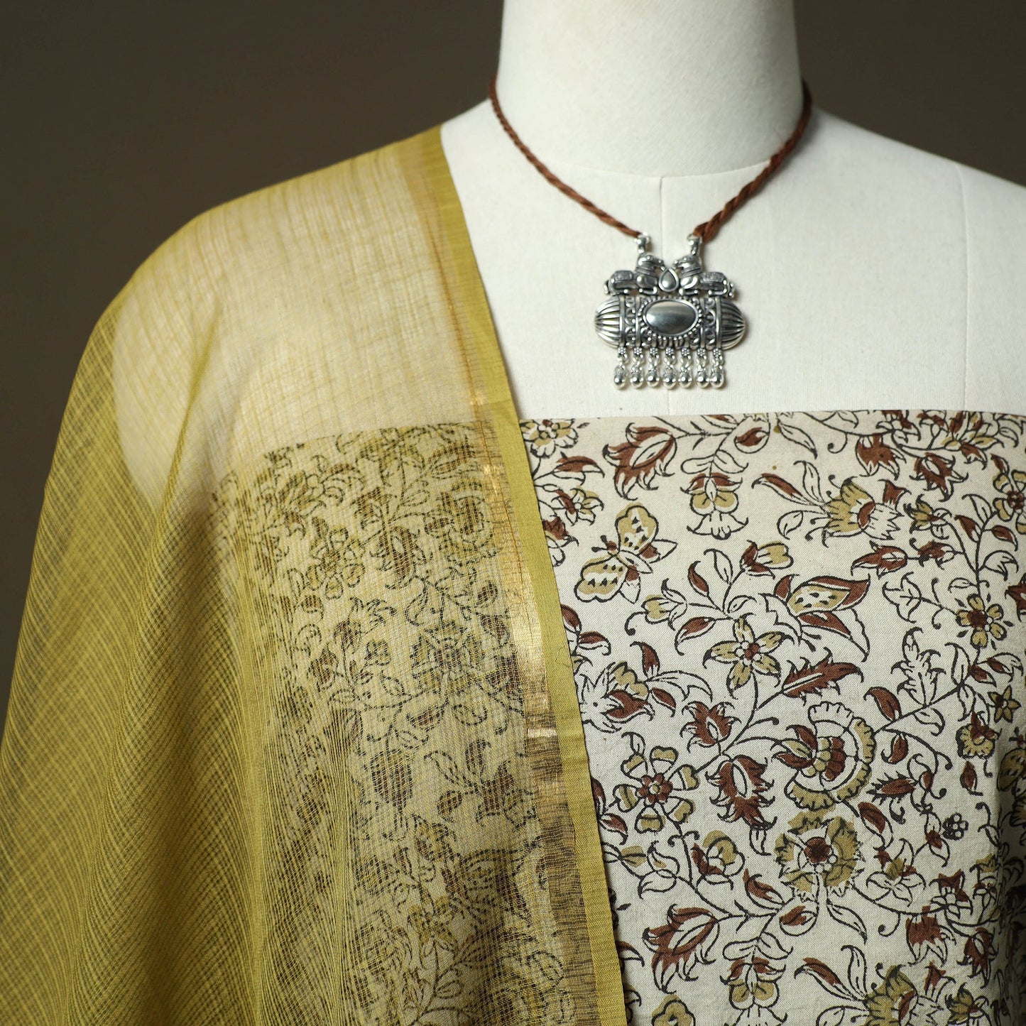 Pedana kalamkari hand block print natural dyed cotton 2pc