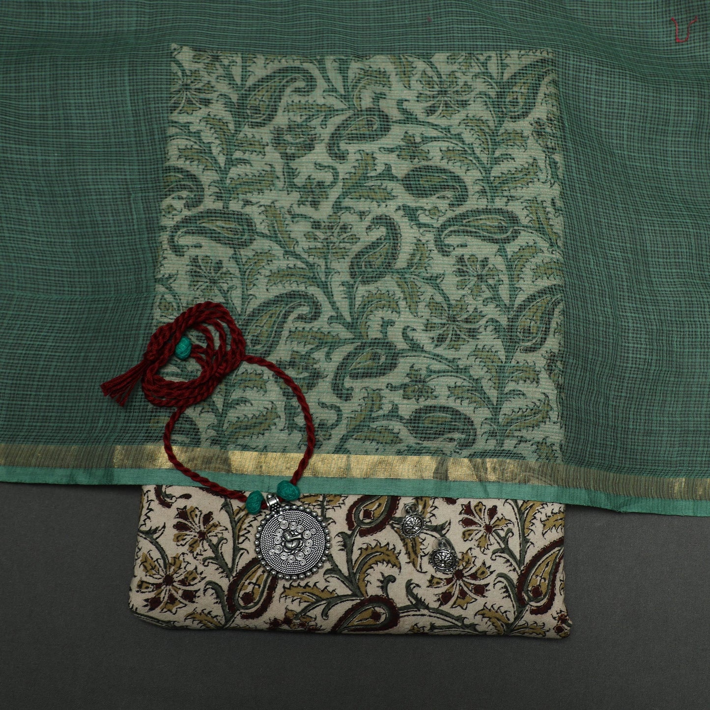 Pedana kalamkari hand block print natural dyed cotton 2pc